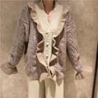 Ruffle-trim Cable-knit Cardigan Purple - One Size
