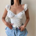 Lace Up Cap-sleeve Blouse