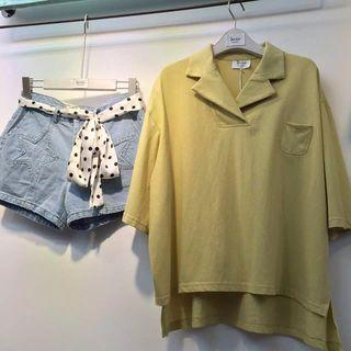 Elbow-sleeve Loose-fit Polo Shirt