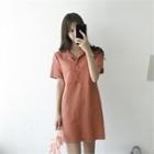 Open-placket Linen Blend Mini Shirtdress