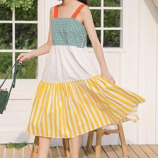Color Block Strappy A-line Midi Dress As Shown In Figure - One Size