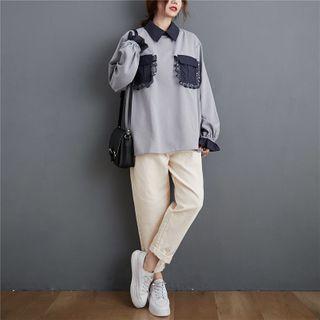 Mock Two-piece Pocket Detail Blouse