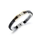 Fashion Simple Black Gold 316l Stainless Steel Geometric Cross Leather Bangle Black - One Size