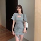 Short-sleeve Cutout Drawstring Mini Bodycon Dress