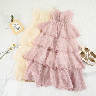 Fringed Mesh Midi Layered Dress