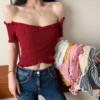 Square-neck Off-shoulder Knit Top