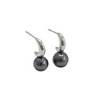 Sterling Silver Simple Fashion Black Freshwater Pearl Stud Earrings Silver - One Size