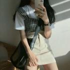 Short-sleeve T-shirt / Sleeveless Plaid Top / Mini Skirt
