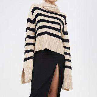 Striped Turtleneck Long-sleeve Crop Sweater