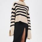 Striped Turtleneck Long-sleeve Crop Sweater
