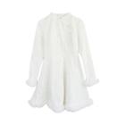 Long-sleeve Furry-trim Lace Dress