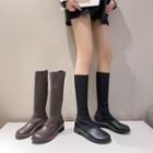 Faux Leather Fabric Panel Tall Boots