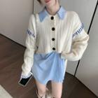 Long-sleeve Mini Shirtdress / Contrast Stitching Cardigan