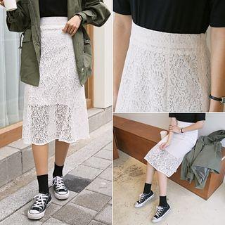 Flare-hem Midi Lace Skirt