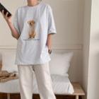 Golden Retriever Puppy Print T-shirt Melange White - One Size
