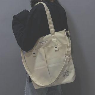 Canvas Double Front Pockets Tote Bag With Shoulder Strap