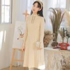 Button Accent Long-sleeve Knit Dress As Shown In Figure - S