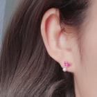Rhinestone Heart Faux Pearl Earring 1 Pair - Pink - One Size