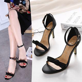 Bow Accent Ankle Strap Heeled Sandals