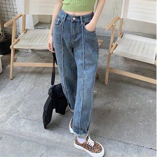 High-waist Wide-leg Frayed Jeans