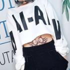 Letter Cropped Sweatshirt White - One Size