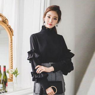 Mock Neck Frilled Ruffle Top