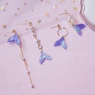 Asymmetrical Faux Pearl Mermaid Tail Drop Earring