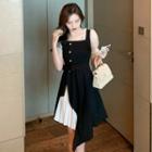 Short-sleeve Mock Two-piece Asymmetrical A-line Dress