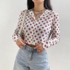 Long-sleeve Strawberry Print Cropped T-shirt