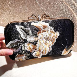Faux Pearl Embroidered Evening Crossbody Bag