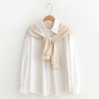 Tie Neck Shirt As Shown In Figure - One Size