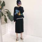 Pattern Sweater / High-waist Skirt / Inner T-shirt