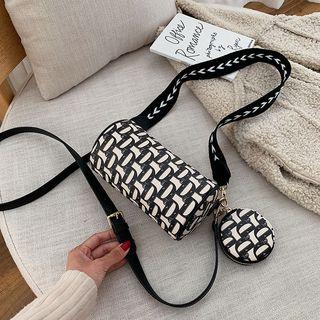 Faux Leather Patterned Crossbody Boston Bag