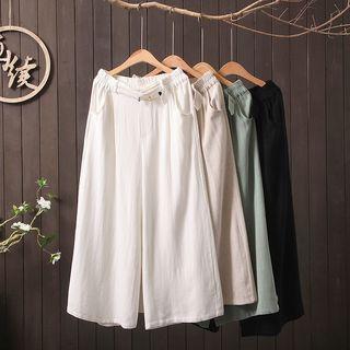 Belted Frog Buttoned Wide Leg Pants