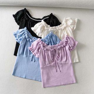 Tie-neck Frilled Trim Cropped Knit Top