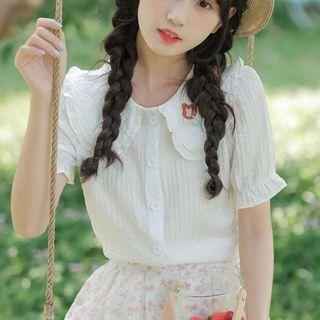 Puff-sleeve Collar Top / Midi A-line Skirt