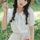 Puff-sleeve Collar Top / Midi A-line Skirt