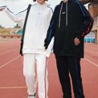 Couple Matching Set: Contrast Trim Lettering Hoodie + Contrast Trim Lettering Sweatpants