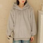 Fluffy Drawstring Hoodie Gray - One Size