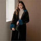 Hooded Color-block Faux-fur Coat