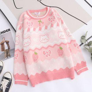 Long Sleeve Round Neck Sweater Pink - One Size