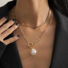 Set Of 2: Layered Faux Pearl Chain Necklace
