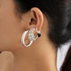 Set Of 4: Heart Rhinestone / Alloy Hoop Earring (various Designs) Set Of 4 - 3456 - Silver - One Size