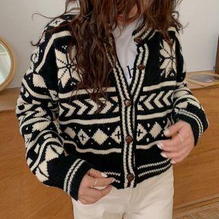 Patterned Button-up Knit Cardigan