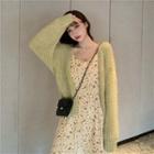 Plain Open Knit Cardigan / Sleeveless Floral Dress
