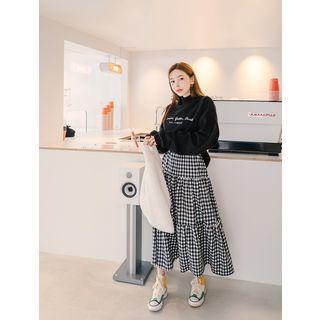 Napped Gingham Maxi Tiered Skirt