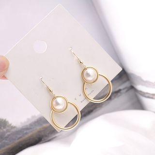 Faux Pearl Hoop Dangle Earring Gold Plating - As Shown In Figure - One Size