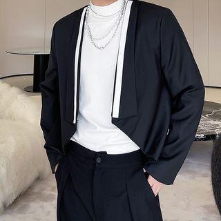 Contrast Trim Asymmetrical Hem Blazer