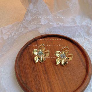Flower Rhinestone Alloy Dangle Earring 1 Pair - C-354 - Gold - One Size