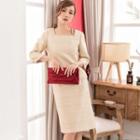 Set: Striped 3/4-sleeve Top + A-line Skirt